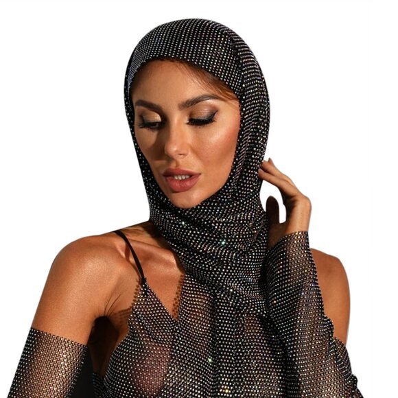 9822 Sparkly Rhinestone Mesh Headband Crystal Head Scarf Kerchiefs Turban main image 4